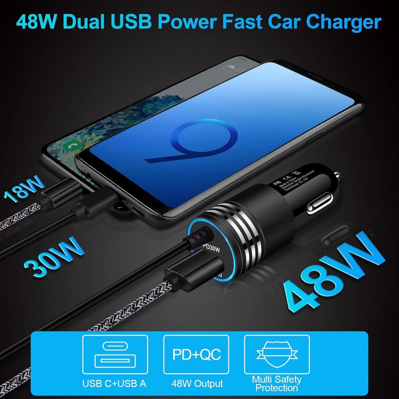 ANDHOT 48W Super Fast Car Charger USB C Rapid Android Car Adapter with 30W Built-in Type C Fast Charging Cable for Samsung Galaxy S25 S24 S23 Ultra S22 S21 S20 FE A16 A15 A14 A54 A53 A23 A13 A03S Z Flip 7 6 - Image 3
